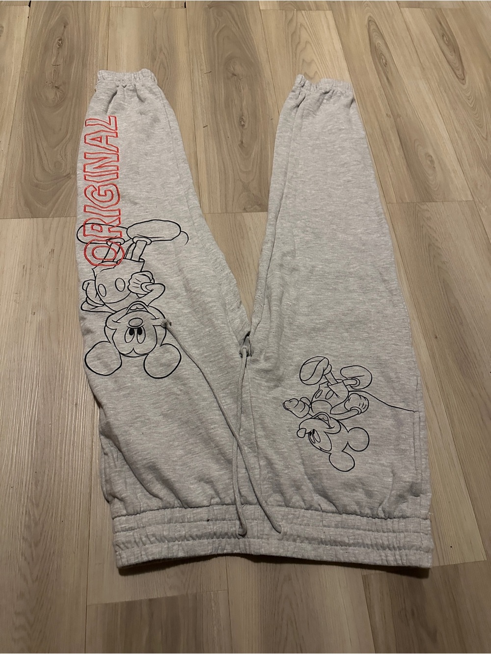 Disney Gray Sweatpants with Red ORIGINAL Script and Mickey Line Art
